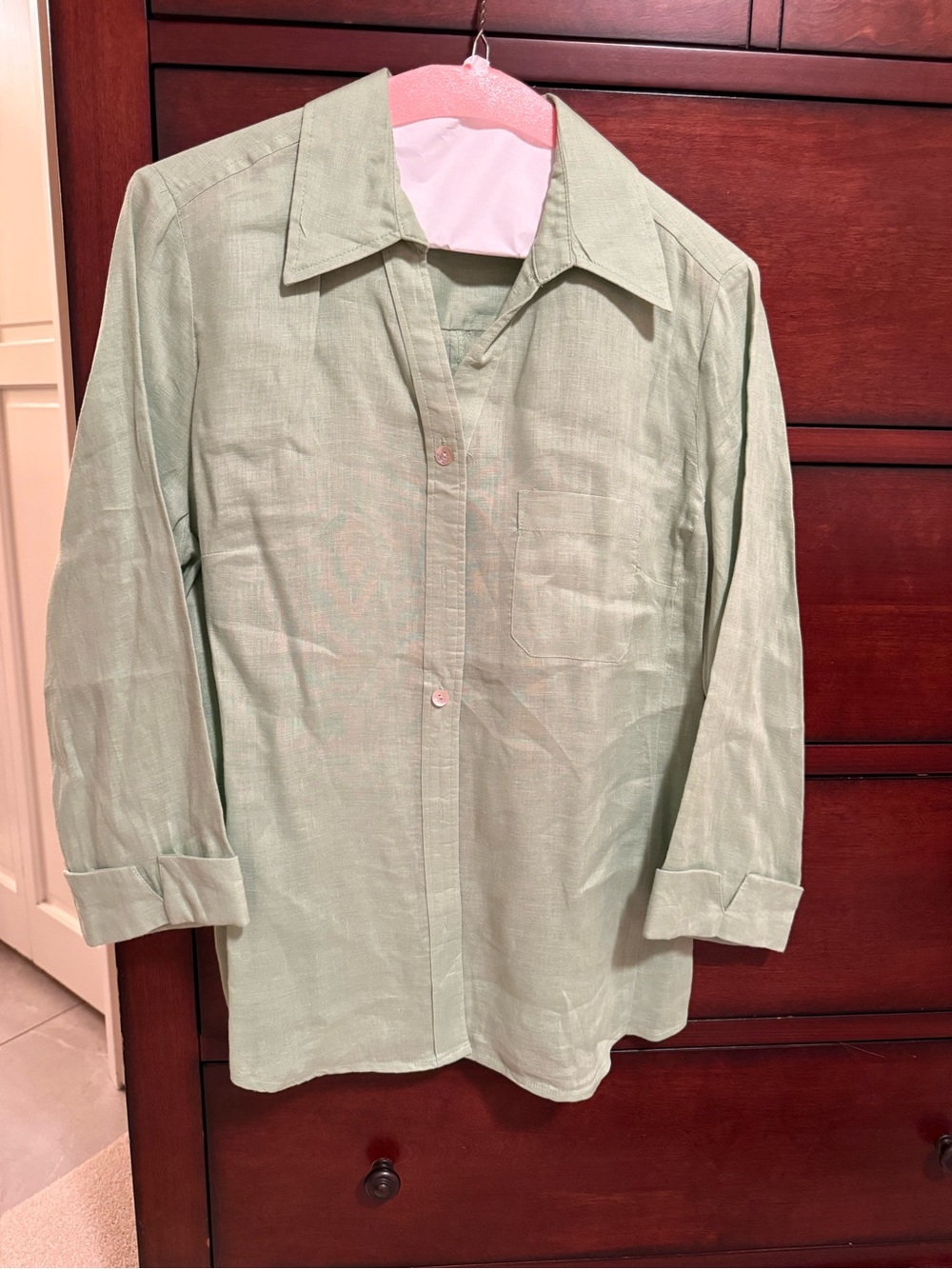 dressbarn Light Green Casual Button-Down Shirt